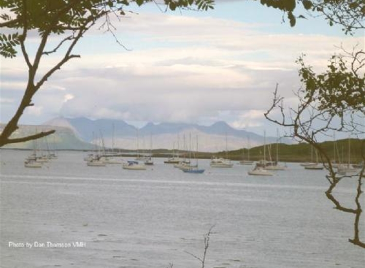 Arisaig moorings with Rhum in distance