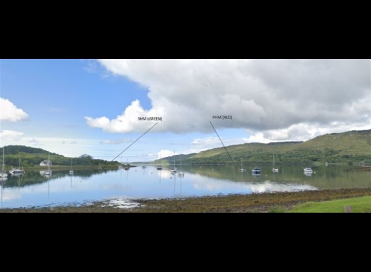 Kimelford looking West. The Red and Green marks mentioned in the text show very faintly