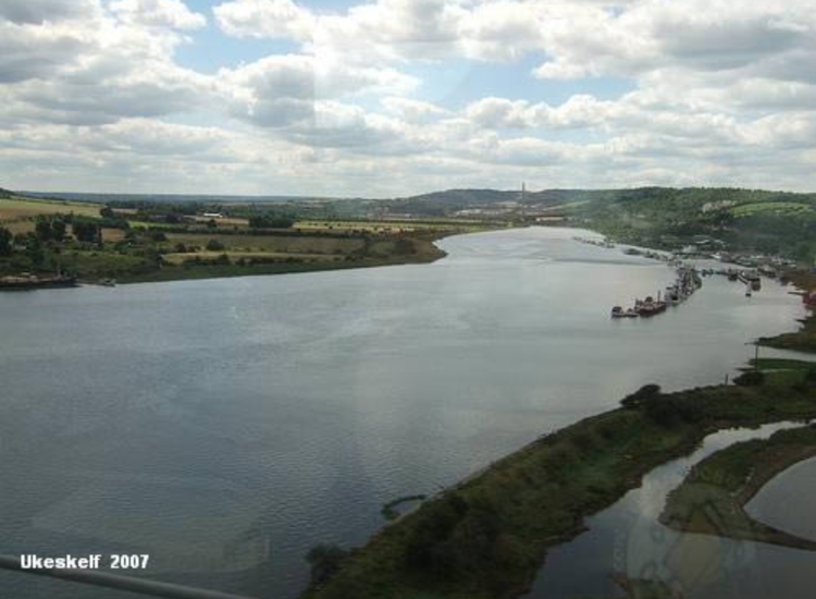 Looking Upriver from motorway bridge, Port Medway and Cuxton Marinas on right