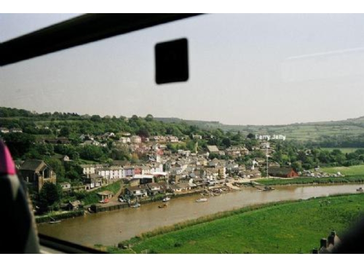 Calstock, looking to the East, from the Viaduct, showing Ferry Jetty and Slip