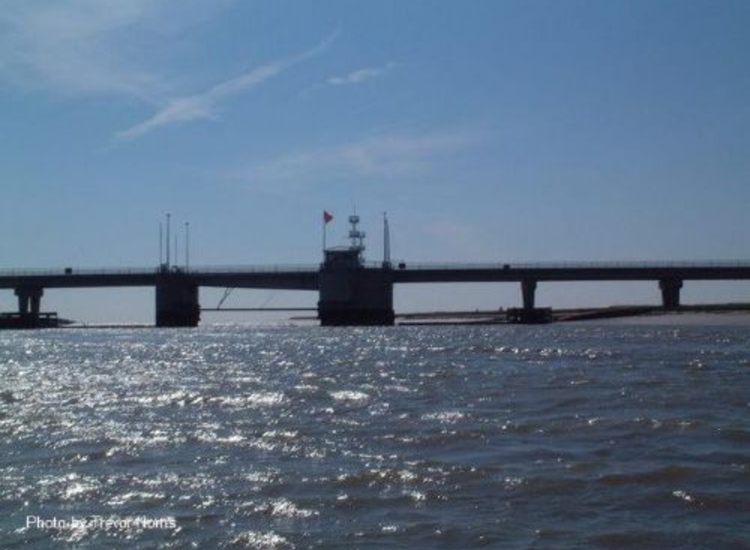 Havengore Bridge with red flag indicating Range Active