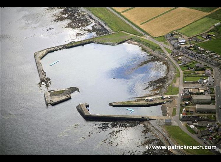 Sandhaven before the installation of pontoons in narrow harbour at bottom of shot