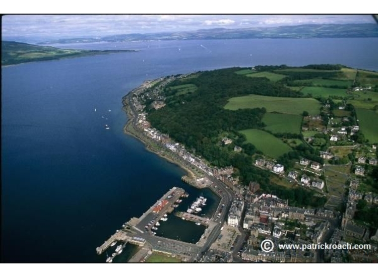 Rothesay looking NE over the harbour towards Toward Point and Wemyss Bay