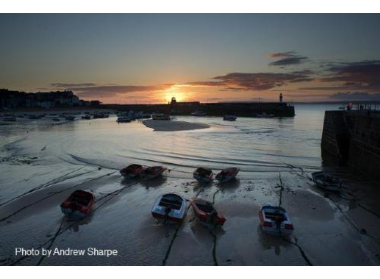 St Ives. From Life Boat slip at dawn. Boats in foreground for hire.jpg